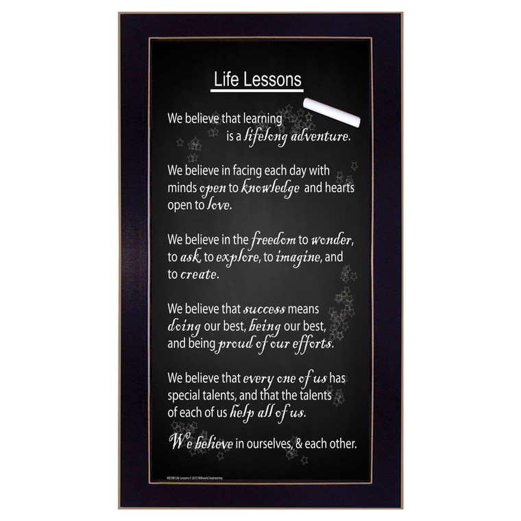 "Life Lessons" 11x20 in a black frame with sanded edges