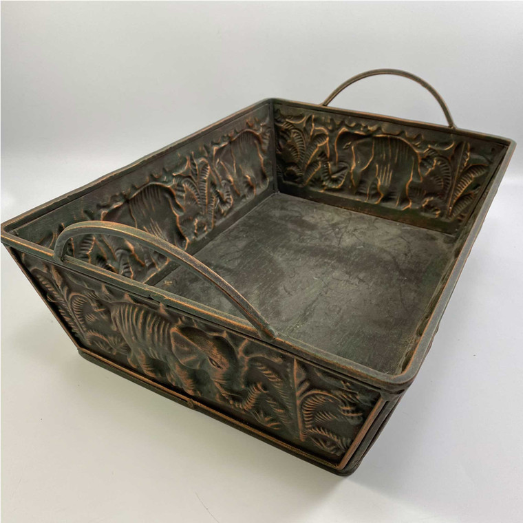 Elephant Themed Embossed Metal Storage Container with handles. Image: © Modern2Historic