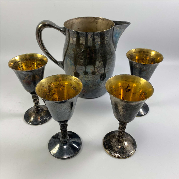 Set of 4 Silver Plated Goblets & 1-Silver Plated Pitcher. Image: © Modern2Historic