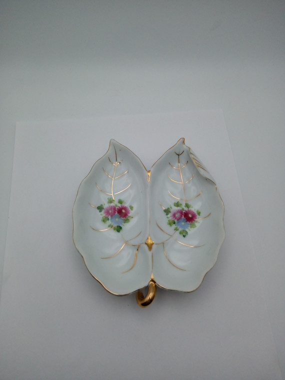 Vintage Double Leaf Roses Trinket Dish