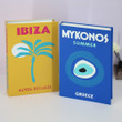 Ibiza Typography Travel Style Retro 2 Piece Faux Book Decor Set for Shelf Decor Book