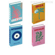 Greece Typography Botanical Abstract Retro 4 Piece Faux Book Set for Shelf Decor Book