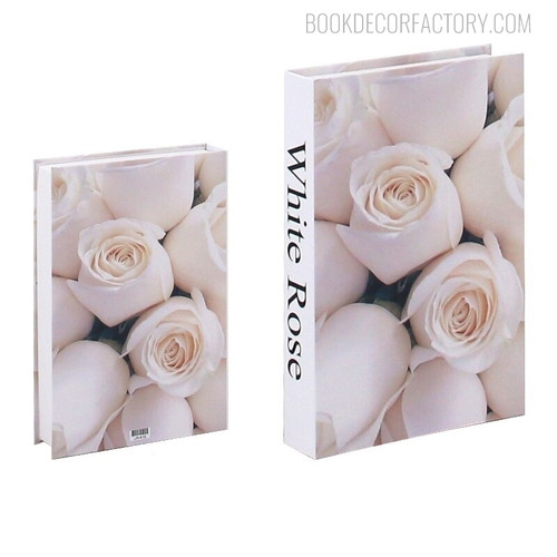 White Rose Typography Floral Faux Book Décor for Shelf Decor Vacation Travel Book