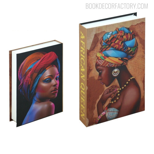 African Queen Typography Fashion Figure Faux Book Décor for Home Decorative Book Study Shelf