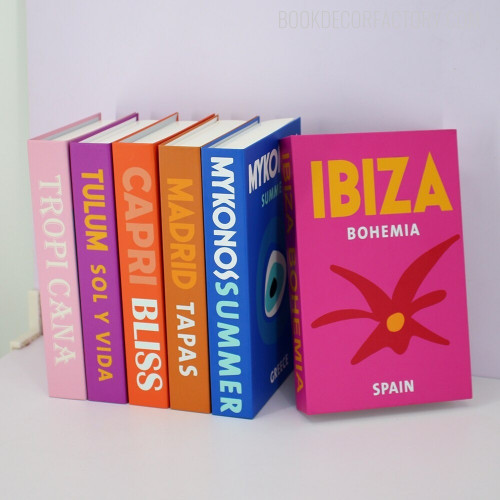 Madrid Tapas Typography Botanical Travel Style Retro 6 Piece Fake Book Décor Set for Study Room