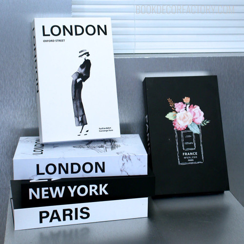 New York Typography Modern Cityscape 5 Piece Faux Book Set for Bookshelf Decoration