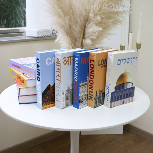 Washington America Typography World Buildings Series Modern 9 Piece Faux Book Set for Bookshelf Decoration