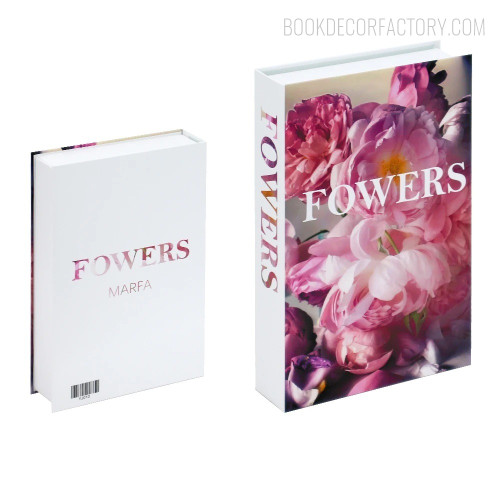 Fowers Peony Floral Typography Modern Fake Book Display For Office Décor