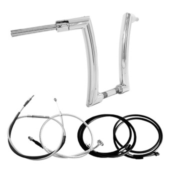 King Rhino 2" Handlebars Kit + Mechanical Cables + Extension Wiring Kit for Fat Boy with Electronic Throttle - Polished Stainless Steel