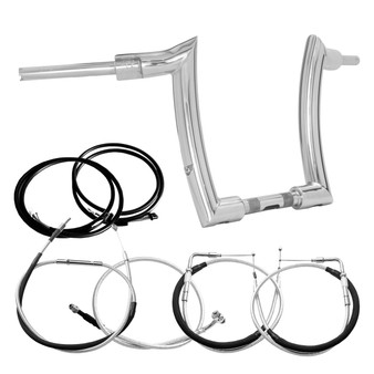 Mad Dogger Curve Rhino 2" Handlebars Kit + Mechanical Cables + Extension Wiring Kit for Harley-Davidson Softail Line without Electronic Throttle - Polished Stainless Steel