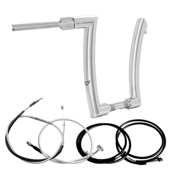 King Curve Rhino 2" Handlebars Kit + Mechanical Cables + Extension Wiring Kit for Harley-Davidson Softail Deluxe with Electronic Throttle - Polished Stainless Steel