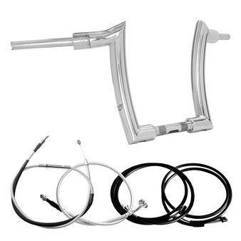 Mad Dogger Curve Rhino 2" Handlebars Kit + Mechanical Cables + Extension Wiring Kit for Softail Street Bob with Electronic Throttle - Polished Stainless Steel