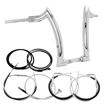 Front Diablo Rhino 2" Handlebars Kit + Mechanical Cables + Extension Wiring Kit for Harley-Davidson Softail Line without Electronic Throttle - Polished Stainless Steel