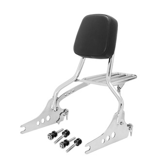 Sissy Bar King Low/Passenger Backrest 16" Detachable Luggage Rack for Harley-Davidson Softail Slim - Polished Stainless Steel