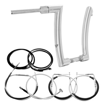 King Curve Rhino 2" Handlebars Kit + Mechanical Cables + Extension Wiring Kit for Harley-Davidson Fat Boy without Electronic Throttle - Polished Stainless Steel