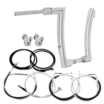 King Curve Rhino 2" Handlebars Kit + Clamps +  Mechanical Cables + Extension Wiring Kit for Harley-Davidson Softail Breakout without Electronic Throttle - Polished Stainless Steel