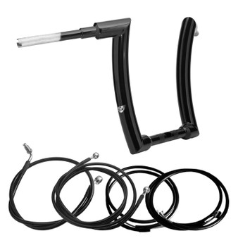 King Curve Rhino 2" Handlebars Kit + Mechanical Cables + Extension Wiring Kit for Harley-Davidson Touring Road King with Hydraulic Clutch - Black