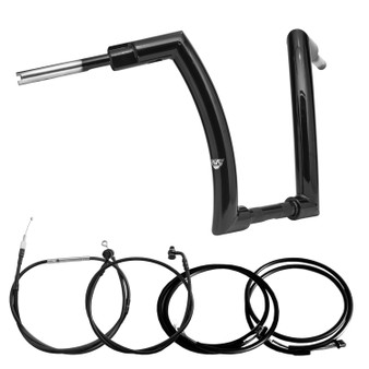 Front King Rhino 2" Handlebars Kit + Mechanical Cables + Extension Wiring Kit for Harley-Davidson Touring Road King with Mechanical Clutch - Black