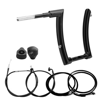 King Curve Rhino 2" Handlebars Kit + Clamps + Mechanical Cables + Extension Wiring Kit for Harley-Davidson Softail Fat Bob with Electronic Throttle - Black