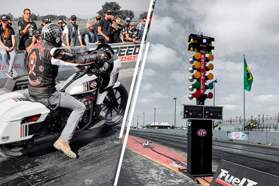 Gumps Drag Race: A Reunion of Harleys and high perform accessories on the race track.