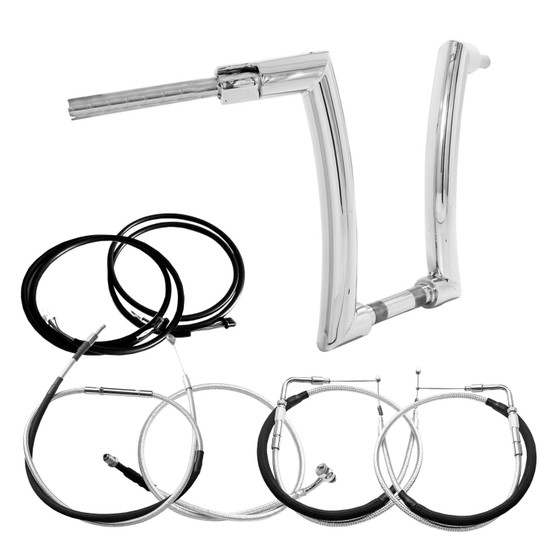 King Rhino 2" Handlebars Kit + Mechanical Cables + Extension Wiring Kit for Harley-Davidson Fat Boy without Electronic Throttle - Polished Stainless Steel