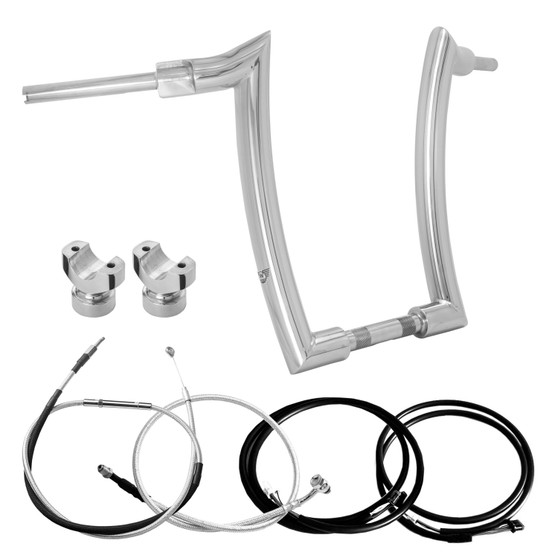 Mad Dogger Curve Rhino 2" Handlebars Kit + Clamps +  Mechanical Cables + Extension Wiring Kit for Harley-Davidson Softail Breakout with Electronic Throttle - Polished Stainless Steel