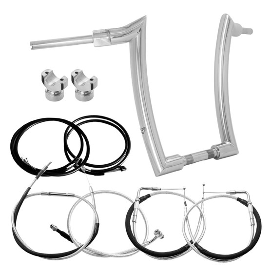 Mad Dogger Curve Rhino 2" Handlebars Kit + Clamps + Mechanical Cables + Extension Wiring Kit for Harley-Davidson Softail Breakout without Electronic Throttle - Polished Stainless Steel