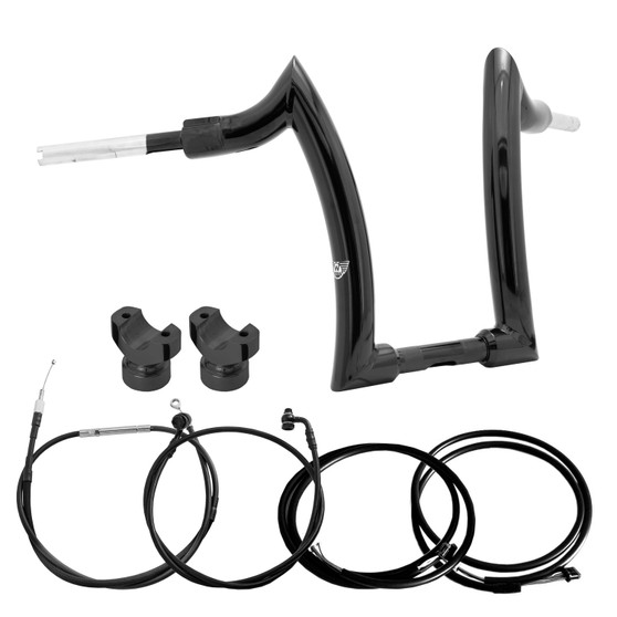 Front Diablo Rhino 2" Handlebars Kit + Clamps + Mechanical Cables + Extension Wiring Kit for Harley-Davidson Softail Breakout with Electronic Throttle - Black