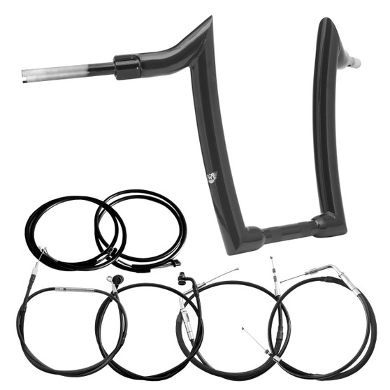 Diablo Curve Rhino 2" Handlebars Kit + Mechanical Cables + Extension Wiring Kit for Harley-Davidson Softail Heritage without Electronic Throttle - Black