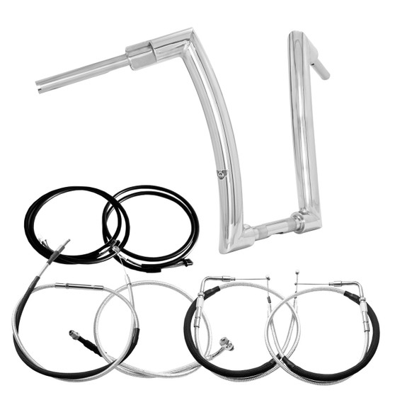 Front King Rhino 2" Handlebars Kit + Mechanical Cables + Extension Wiring Kit for Harley-Davidson Softail Heritage without Electronic Throttle - Polished Stainless Steel