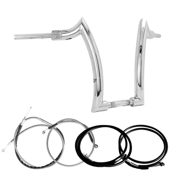 Front Diablo Rhino 2" Handlebars Kit + Mechanical Cables + Extension Wiring Kit for Harley-Davidson Touring Road Glide with Mechanical Clutch - Polished Stainless Steel