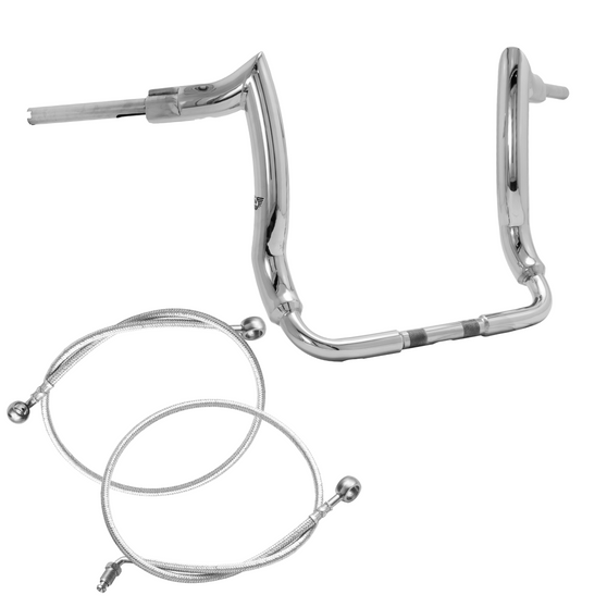 Diablo Front Rhino 2" Handlebars Kit + Mechanical Cables for Harley-Davidson Touring Street Glide with Hydraulic Clutch - Polished Stainless Steel