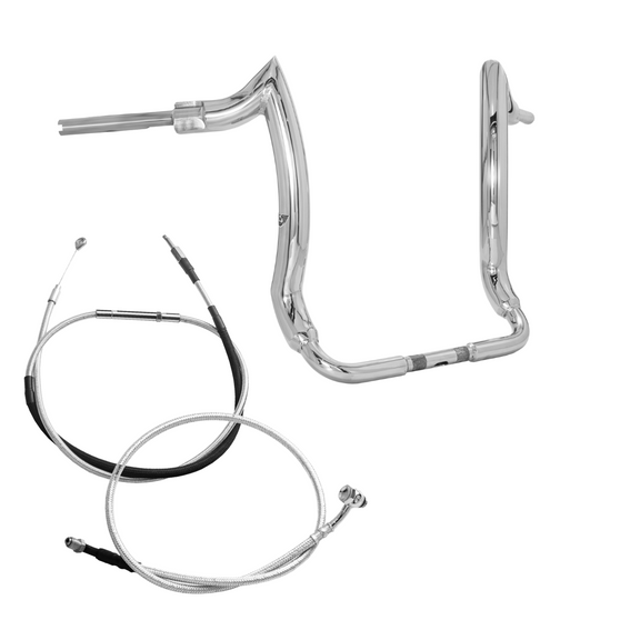 Front Diablo Rhino 2" Handlebars Kit + Mechanical Cables for Harley-Davidson Touring Electra Glide with Mechanical Clutch - Polished Stainless Steel