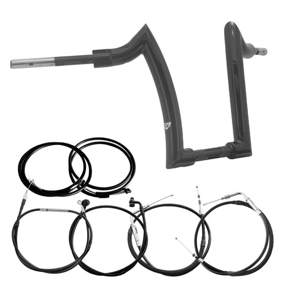 Front Diablo Rhino 2" Handlebars Kit + Mechanical Cables + Extension Wiring Kit for Harley-Davidson Softail Standard without Electronic Throttle - Black