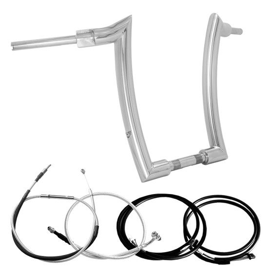 Mad Dogger Curve Rhino 2" Handlebars Kit + Mechanical Cables + Extension Wiring Kit for Harley-Davidson Softail Line with Electronic Throttle - Polished Stainless Steel