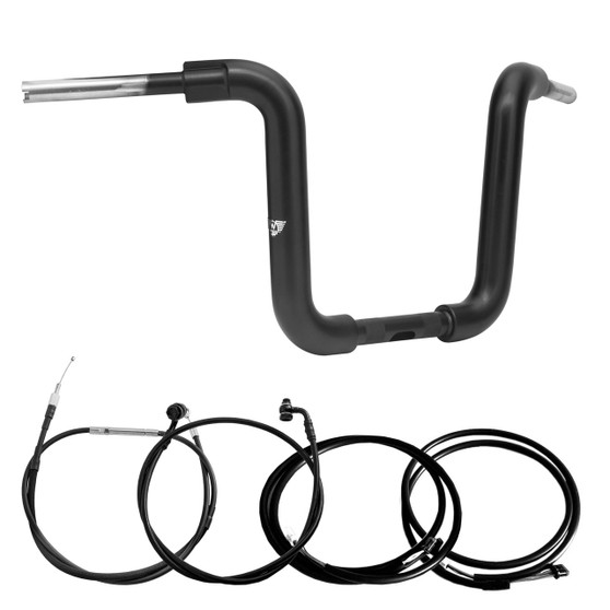 Ape Classic Rhino 2" Handlebars Kit +  Mechanical Cables + Extension Wiring Kit for Harley-Davidson Softail Line with Electronic Throttle - Black