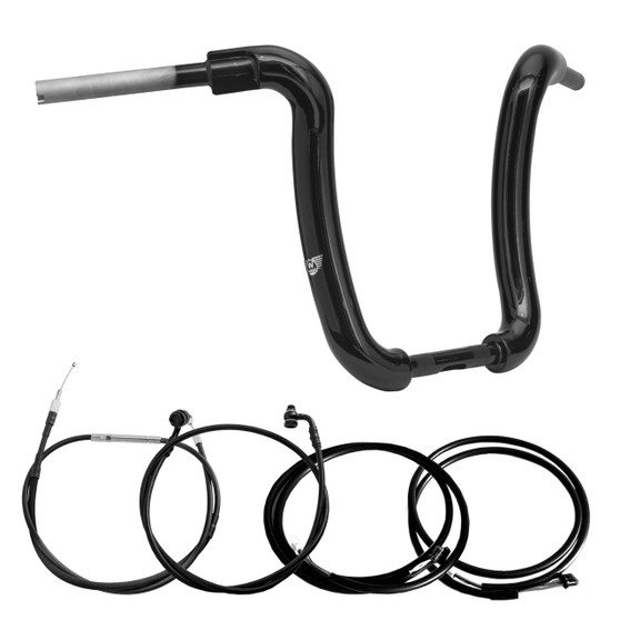 Ape Curve Rhino 2" Handlebars Kit + Mechanical Cables + Extension Wiring Kit for Harley-Davidson Softail Line with Electronic Throttle - Black