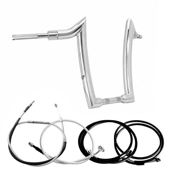Diablo Curve Rhino 2" Handlebars Kit + Mechanical Cables + Extension Wiring Kit for Softail Line with Electronic Throttle - Polished Stainless Steel