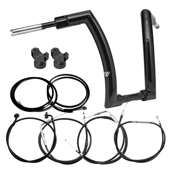 Front King Rhino 2" Handlebars Kit + Clamps +  Mechanical Cables + Extension Wiring Kit for Harley-Davidson Softail Breakout without Electronic Throttle - Black