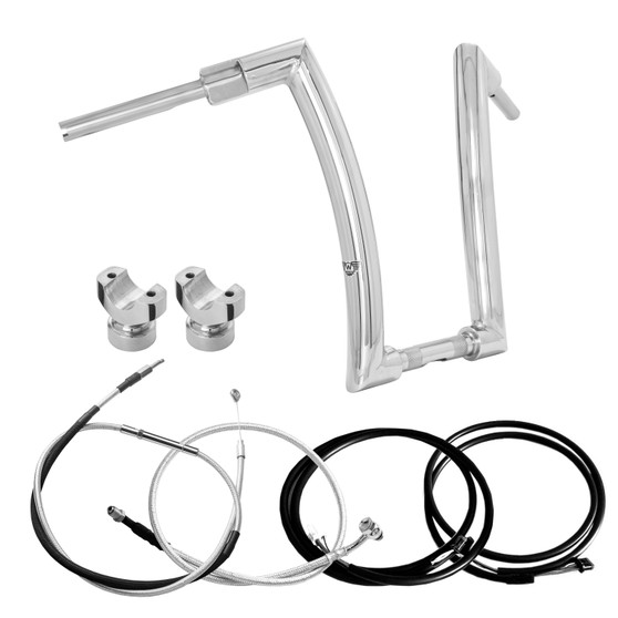 Front King Rhino 2" Handlebars Kit + Clamps +  Mechanical Cables + Extension Wiring Kit for Harley-Davidson Softail Breakout with Electronic Throttle - Polished Stainless Steel