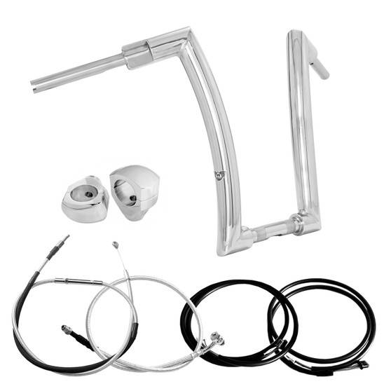 Front King Rhino 2" Handlebars Kit + Clamps +  Mechanical Cables + Extension Wiring Kit for Harley-Davidson Softail Fat Bob with Electronic Throttle - Polished Stainless Steel