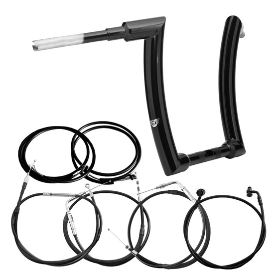 King Curve Rhino 2" Handlebars Kit + Mechanical Cables + Extension Wiring Kit for Harley-Davidson Softail Fat Boy without Electronic Throttle - Black