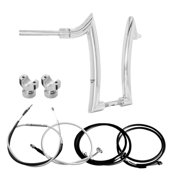 Diablo Rhino 2" Handlebars Kit + Clamps +  Mechanical Cables + Extension Wiring Kit for Harley-Davidson Softail Breakout with Electronic Throttle - Polished Stainless Steel