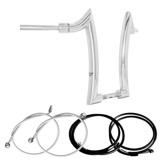 Diablo Rhino 2" Handlebars Kit + Mechanical Cables + Extension Wiring Kit for Harley-Davidson Touring Road King with Hydraulic Clutch - Polished Stainless Steel