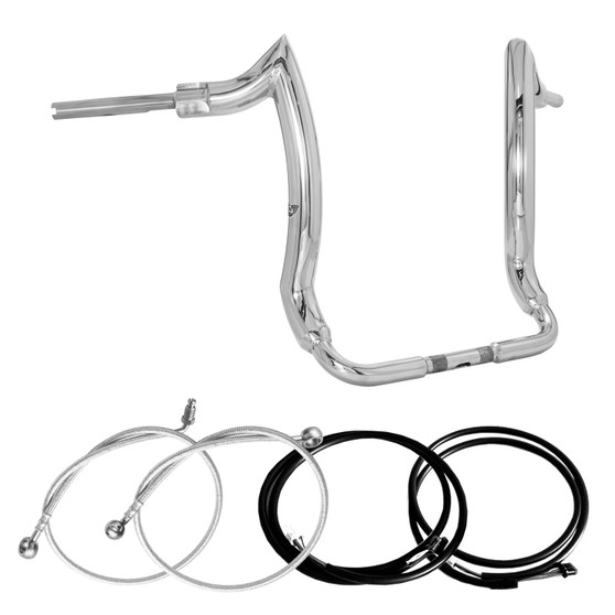 Diablo Front Rhino 2" Handlebars Kit + Mechanical Cables + Extension Wiring Kit for Harley-Davidson Touring Electra Glide with Hydraulic Clutch - Polished Stainless Steel