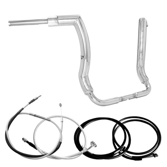 Front King Rhino 2" Handlebars Kit + Mechanical Cables + Extension Wiring Kit for Harley-Davidson Touring Street Glide with Mechanical Clutch - Polished Stainless Steel