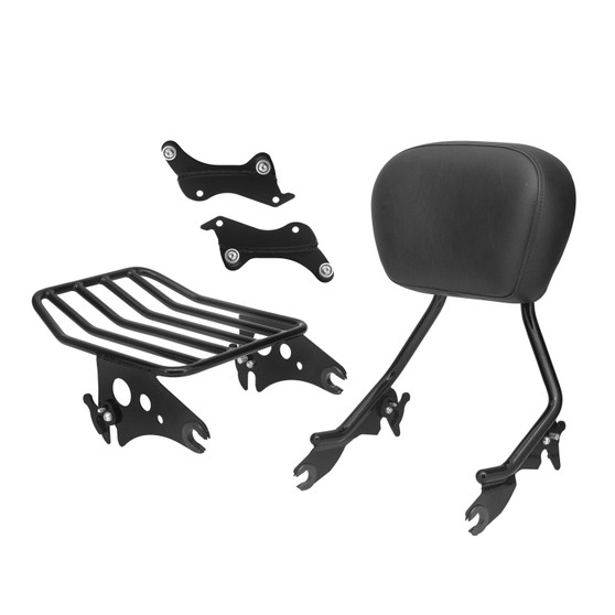 Kit Sissy Bar King Low/Passenger Backrest 16" Detachable with Luggage Rack for Harley-Davidson Touring Electra Glide - Black