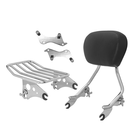 Kit Sissy Bar King Low/Passenger Backrest 16" Detachable with Luggage Rack for Harley-Davidson Touring - Polished Stainless Steel