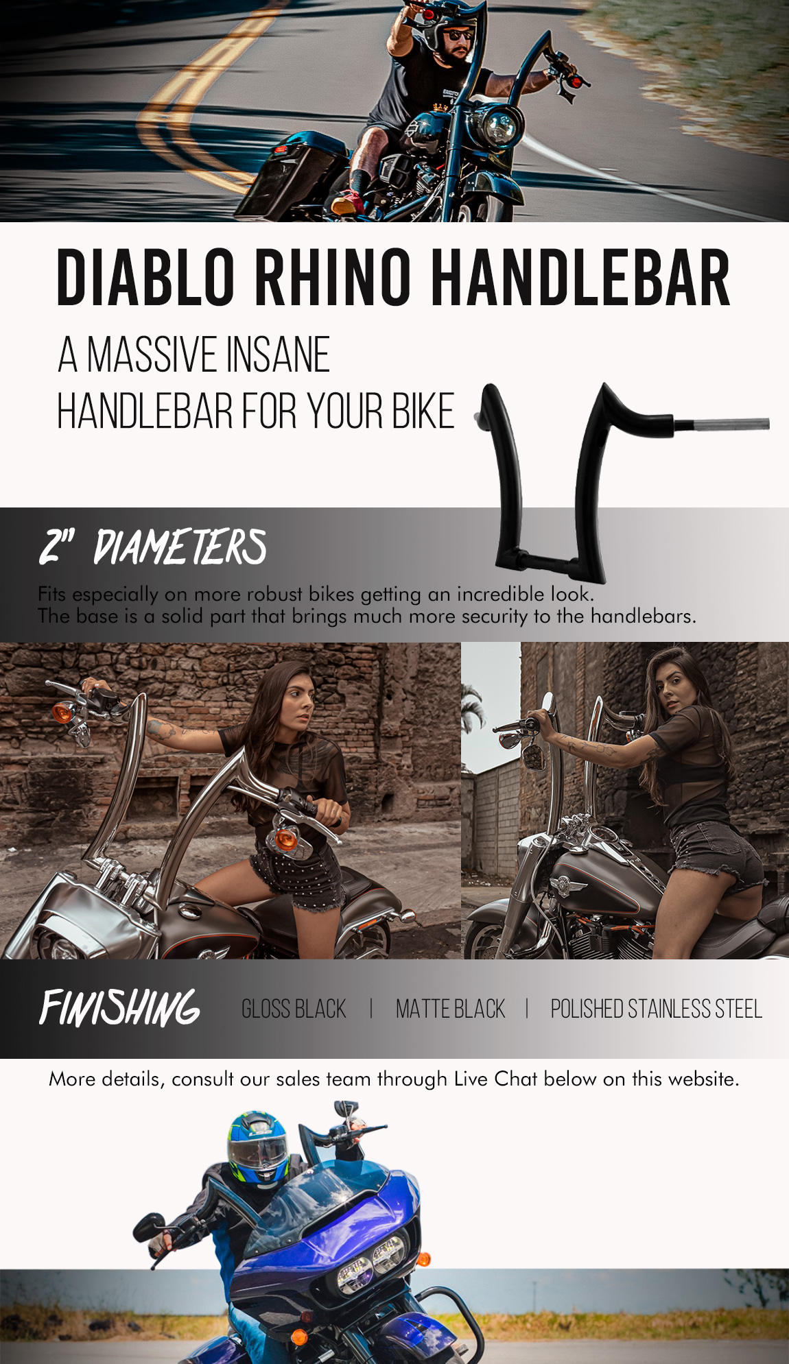King Clean Rhino 2 Handlebars for Harley-Davidson Road King - Preto