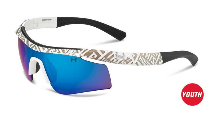 Under Armour Kids' UA Dynamo Sunglasses- Shiny White SMS Pattern Exterior / Gray-Blue Multiflection